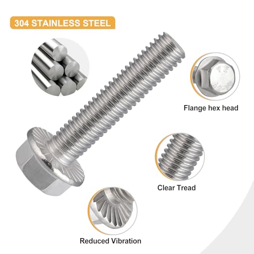 VGBUY M10-1.5 x 25mm Flanged Hex Head Bolts,304 Stainless Steel 18-8,Fully Threaded,Silver External Flange Hex Drive Screws,Pump,Fix Car,DIY Project(16Pcs) - Image 3
