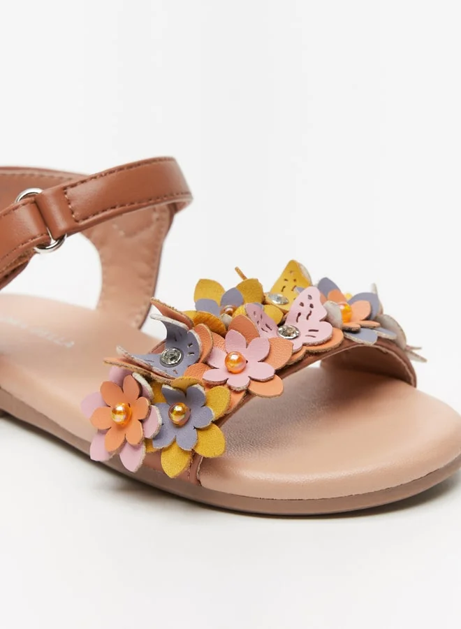 Flora Bella By Shoexpress Girls Embellished Sandals with Hook and Loop Closure