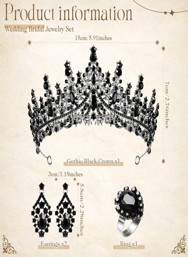 تونديامو طقم مجوهرات زفاف كريستالي من تونديمو مكون من 6 قطع للنساء، يشمل تيجانًا، وأقراطًا، وقلادة، وسوارًا، وخاتمًا، وإكسسوارات وهدايا لحفلات الزفاف (أسود). - Image 3