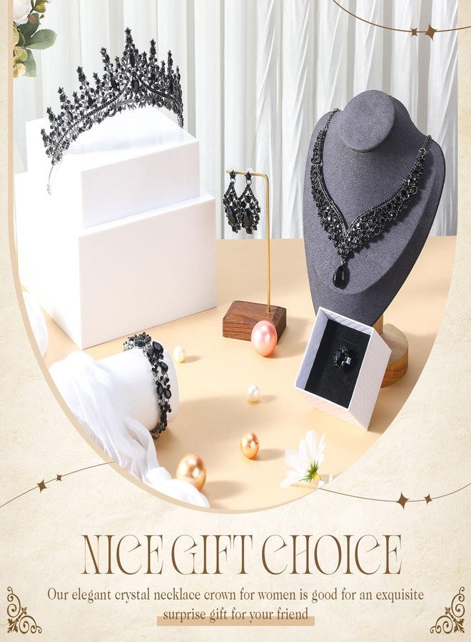 تونديامو طقم مجوهرات زفاف كريستالي من تونديمو مكون من 6 قطع للنساء، يشمل تيجانًا، وأقراطًا، وقلادة، وسوارًا، وخاتمًا، وإكسسوارات وهدايا لحفلات الزفاف (أسود). - Image 2