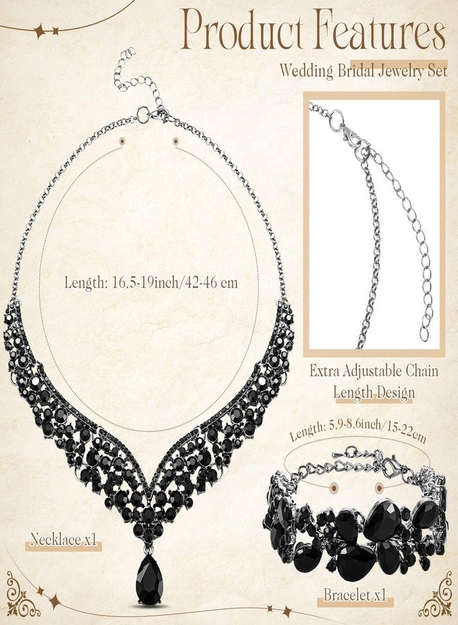 تونديامو طقم مجوهرات زفاف كريستالي من تونديمو مكون من 6 قطع للنساء، يشمل تيجانًا، وأقراطًا، وقلادة، وسوارًا، وخاتمًا، وإكسسوارات وهدايا لحفلات الزفاف (أسود). - Image 4