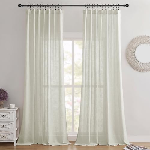 Joydeco Linen Curtains 96 Inch Length 2 Panel Sets,Light Filtering Curtains for Bedroom 52 Inch Wide Living Room Drapes with Back Tabs & Rod Pockets (W52 x L96 Inch, Oatmeal) - Image 2