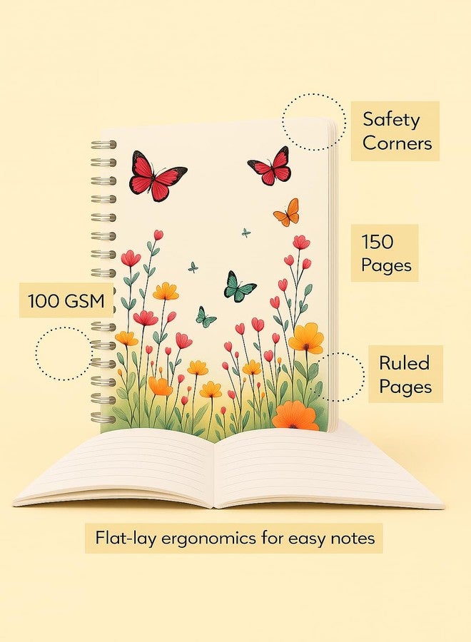 Spectrum Butterfly Garden Spiral Diary, A5 Size, Ruled White Pages, 150 Sheets, 100 GSM Paper, Pack of 2, 21x14 cm - Image 2