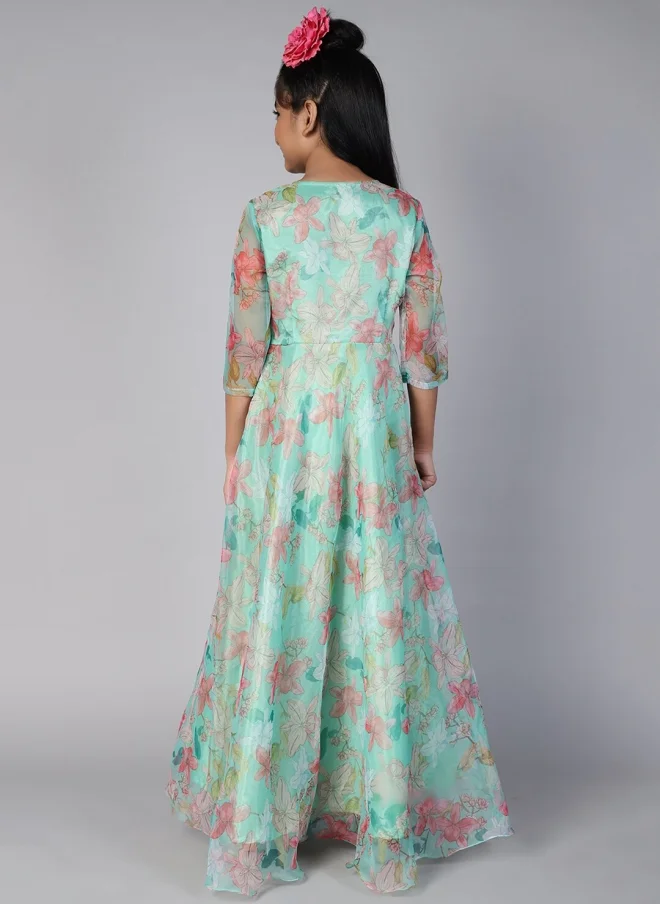 AKS Floral Print V-Neck Maxi Dress for Girls