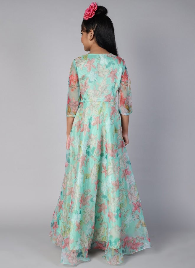 AKS Floral Print V-Neck Maxi Dress for Girls - Image 5