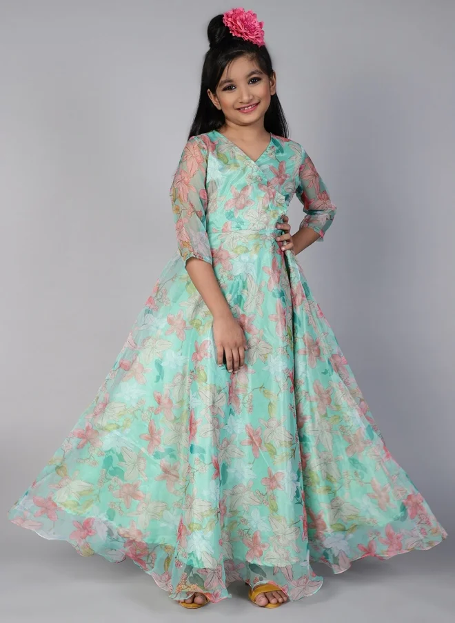 أيه كيه إس Floral Print V-Neck Maxi Dress for Girls