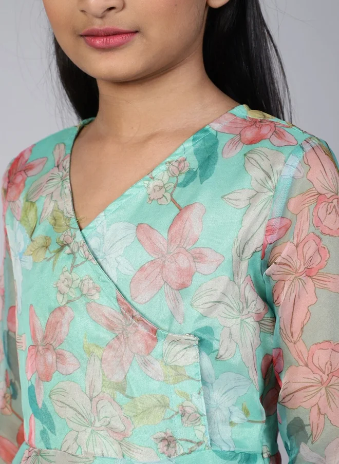 أيه كيه إس Floral Print V-Neck Maxi Dress for Girls