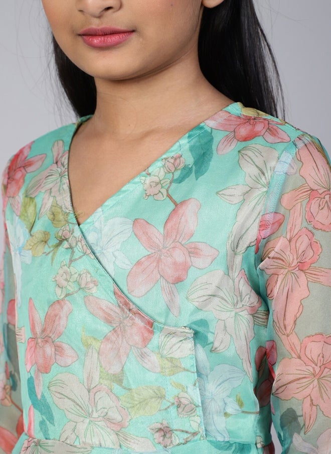 AKS Floral Print V-Neck Maxi Dress for Girls - Image 2