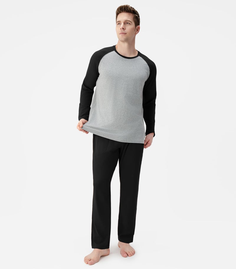 DAVID ARCHY طقم بيجاما للرجال من ديفيد آرتشي - أطقم بيجاما ناعمة للرجال بأكمام طويلة مصنوعة من القطن مع جيوب باللون الأسود - Image 3