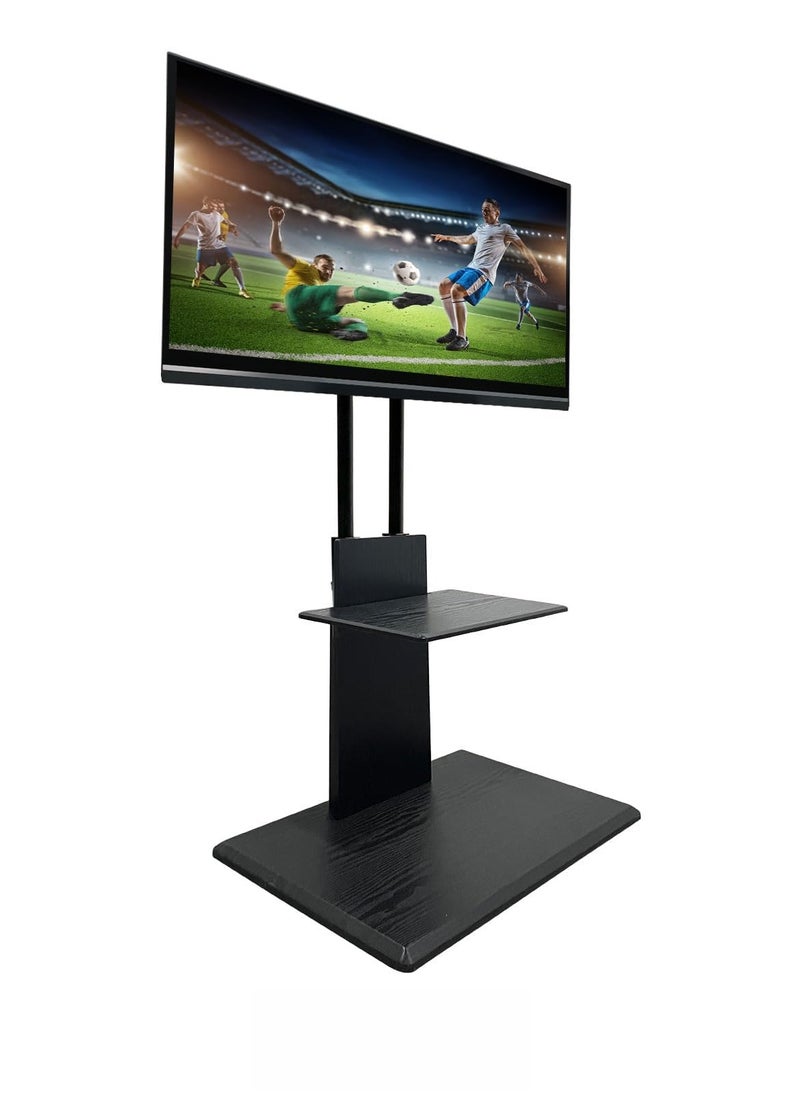 FlashHawk Floor TV Stand with Height Adjustable and Media Shelf for 32-65 inch Flat Screen TV, Wooden Swivel TV Mounts Stand with Solid Wood Base for Living Room - Black Grain  - Image 1