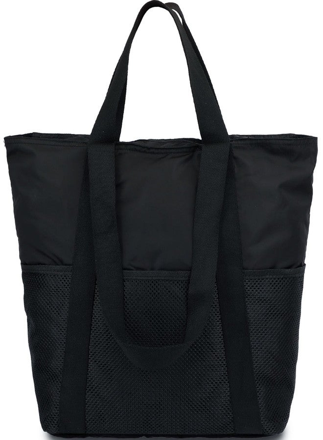 Fammart Waterproof Beach Bag for Women, Large Gym Tote Bag with Zipper, Sandproof Travel Cruise Essentials, Large - Black, Large - Image 1