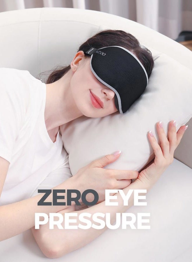 MZOO Luxury Sleep Mask for Back and Side Sleeper, Completely Block Out Light Sleeping Eye Mask for Women Men, Zero Eye Pressure 3D Contoured Night Blindfold, Breathable & Soft Eye Shade Cover Black - Image 4