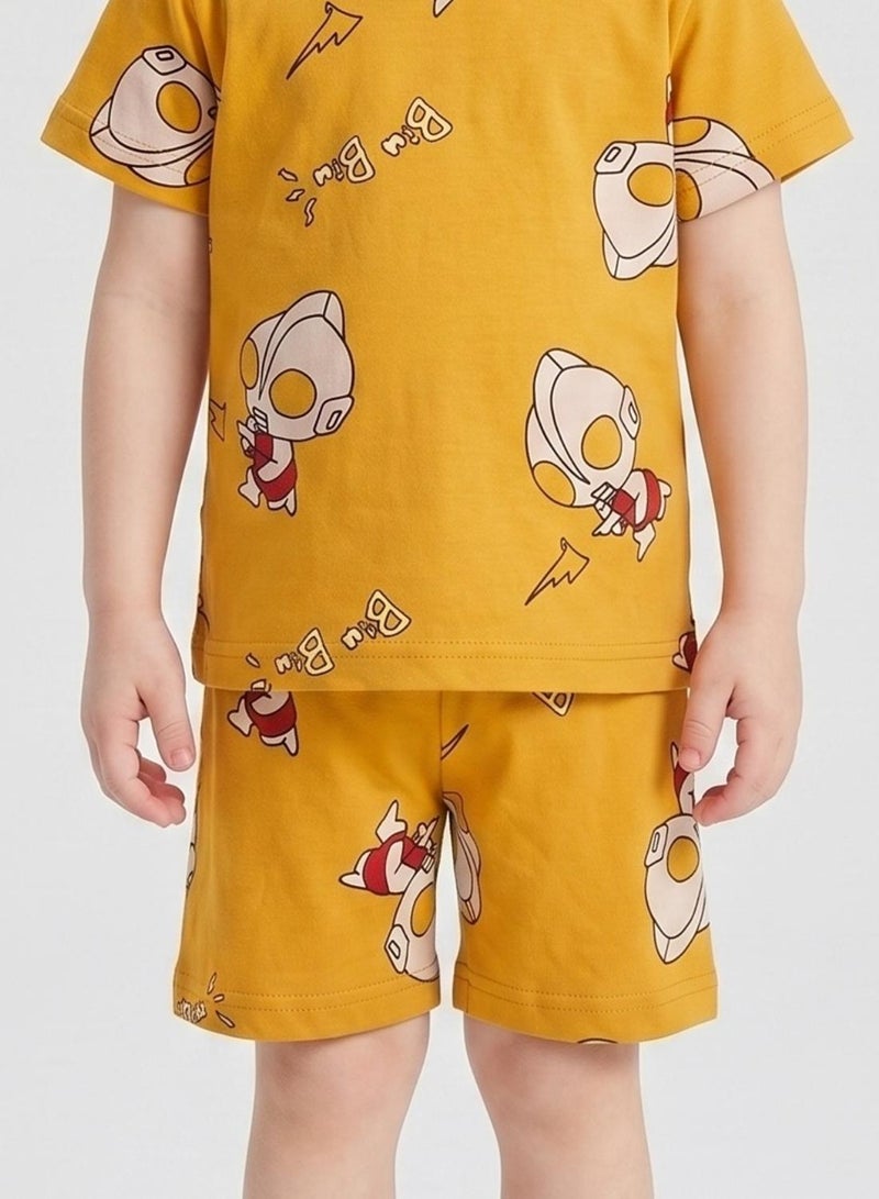 babyqlo Boys Mustard Rocket Print Shorts Set - Image 5