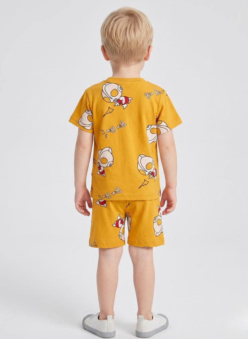 babyqlo Boys Mustard Rocket Print Shorts Set - Image 2