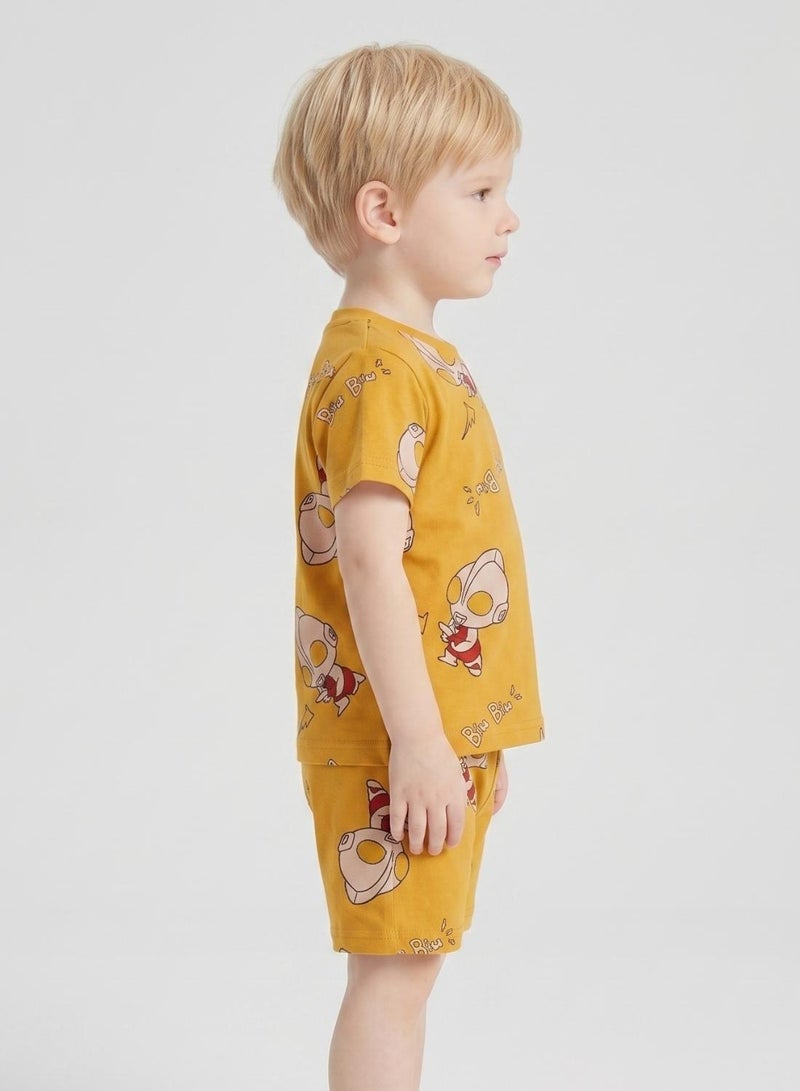 babyqlo Boys Mustard Rocket Print Shorts Set - Image 3