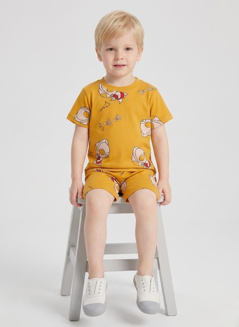 babyqlo Boys Mustard Rocket Print Shorts Set - Image 4