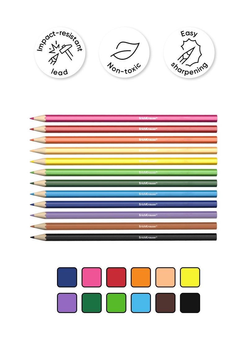 إريك كراوس البلاستيك سداسية اللون أقلام إريك كراوس جولي فريندز 12 الألوان ، 3 ملليمتر الرصاص (في علبة كرتون مع شماعات 12 قطع) - Image 2