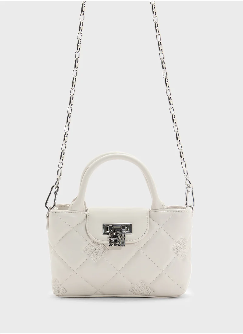 STEVE MADDEN Bosco Quilted Flap Over Logo Satchel Bag