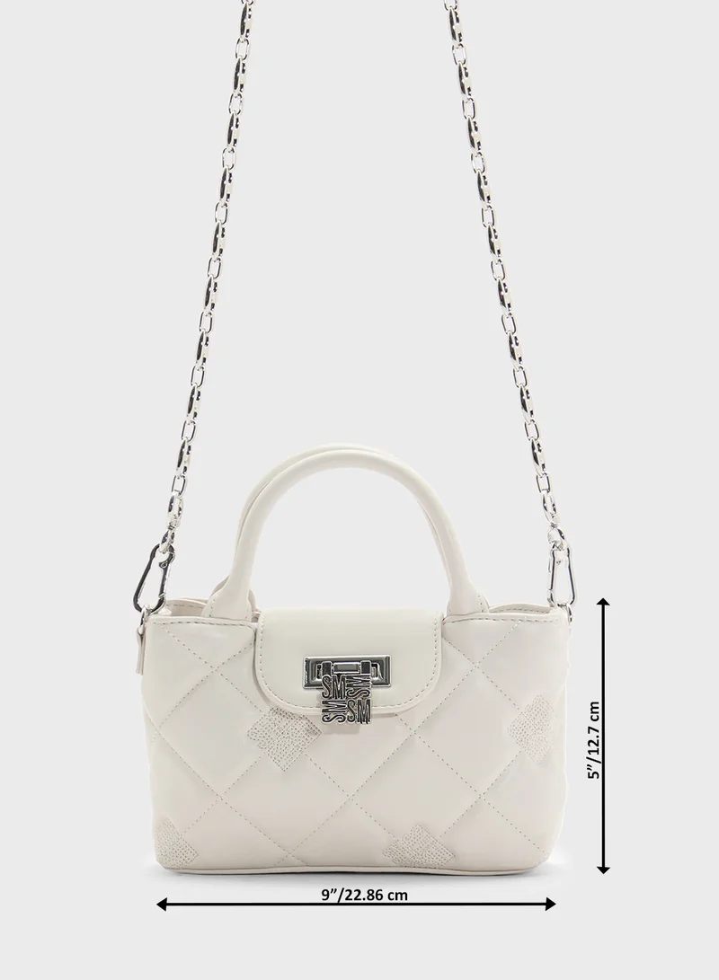 STEVE MADDEN Bosco Quilted Flap Over Logo Satchel Bag