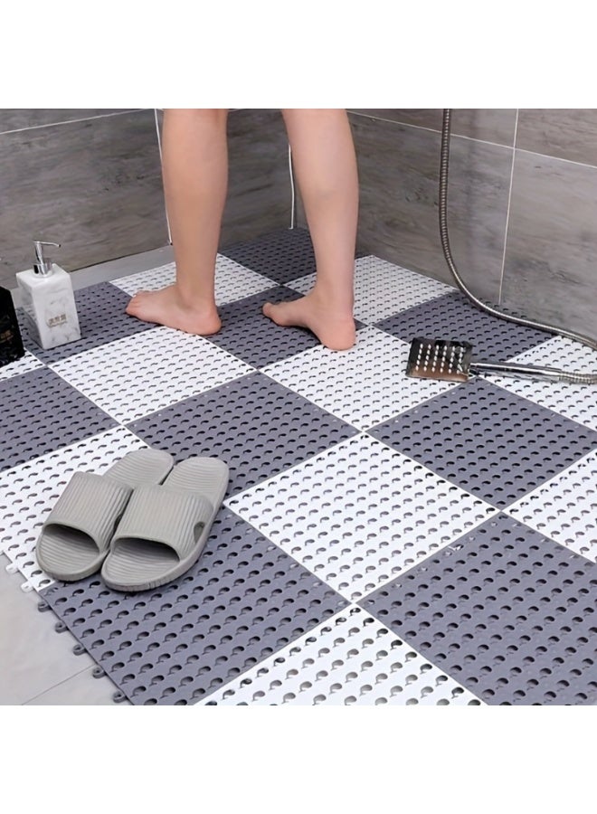 10-Pack Interlocking Non Slip Drainage Floor Tiles | 30x30cm Soft PVC Bath Shower Floor Mat | Drainage Holes for Bathroom, Kitchen, Pool, Wet Areas(Gray). - Image 1