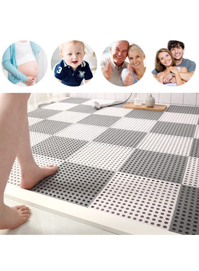 10-Pack Interlocking Non Slip Drainage Floor Tiles | 30x30cm Soft PVC Bath Shower Floor Mat | Drainage Holes for Bathroom, Kitchen, Pool, Wet Areas(Gray). - Image 3