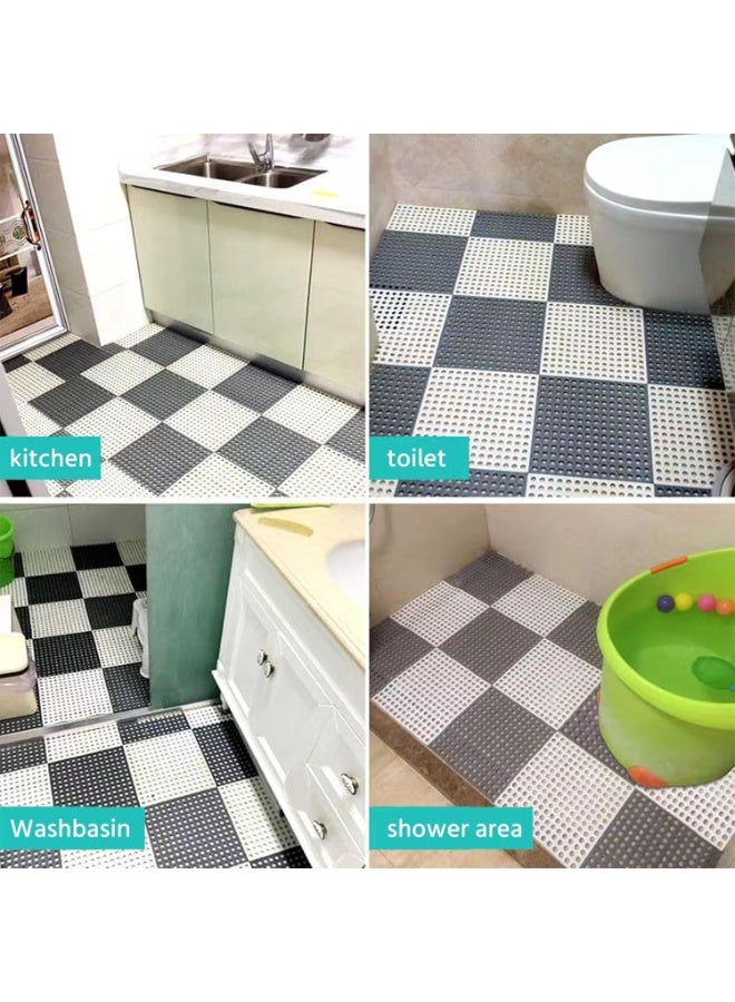10-Pack Interlocking Non Slip Drainage Floor Tiles | 30x30cm Soft PVC Bath Shower Floor Mat | Drainage Holes for Bathroom, Kitchen, Pool, Wet Areas(Gray). - Image 5