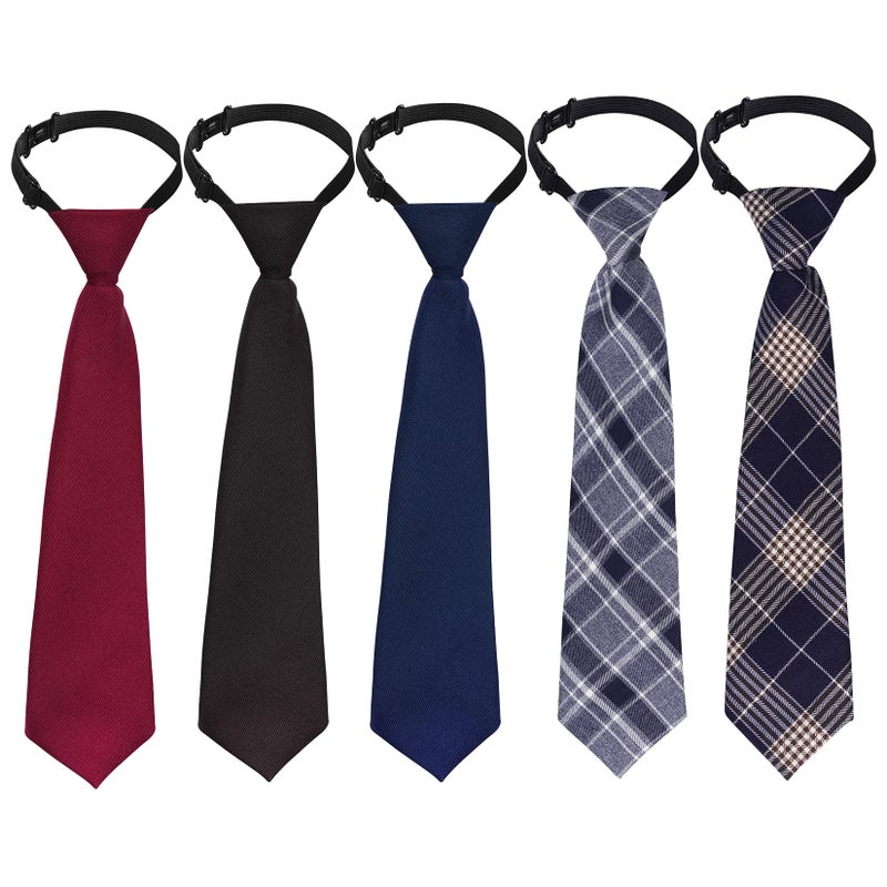 Sucrain 5pcs Boy's Necktie Pre-tied Adjustable Neck Strap Tie for Wedding Graduation School Uniforms - Image 1