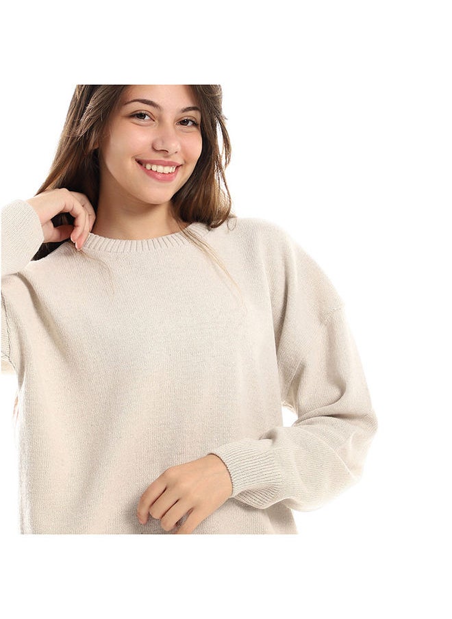 Andora - Knitted Slip On High Low Pullover._Beige - Image 1