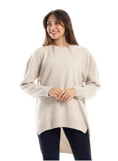 Knitted Slip On High Low Pullover._Beige