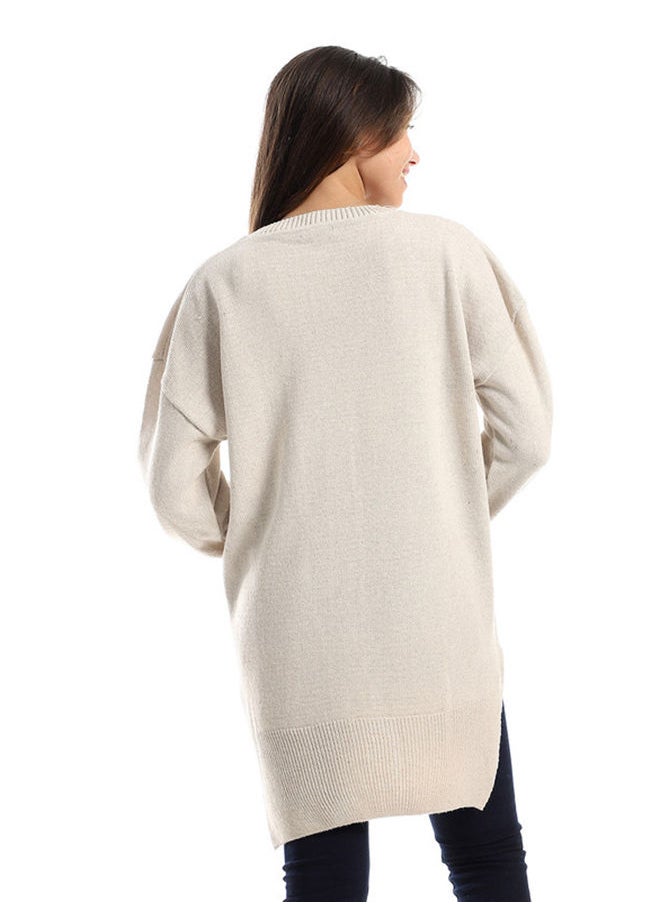 Andora - Knitted Slip On High Low Pullover._Beige - Image 1