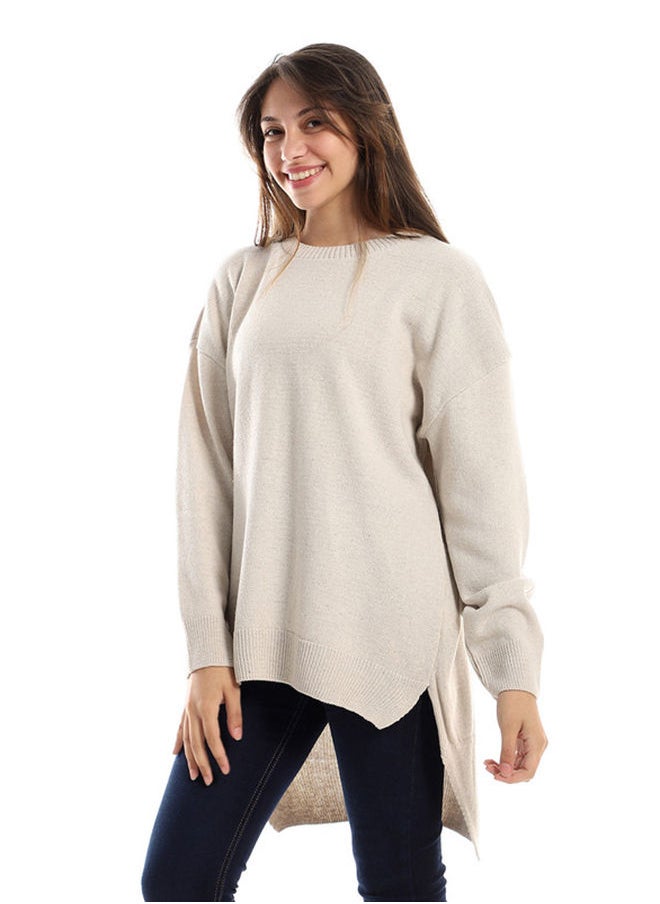 Andora - Knitted Slip On High Low Pullover._Beige - Image 1