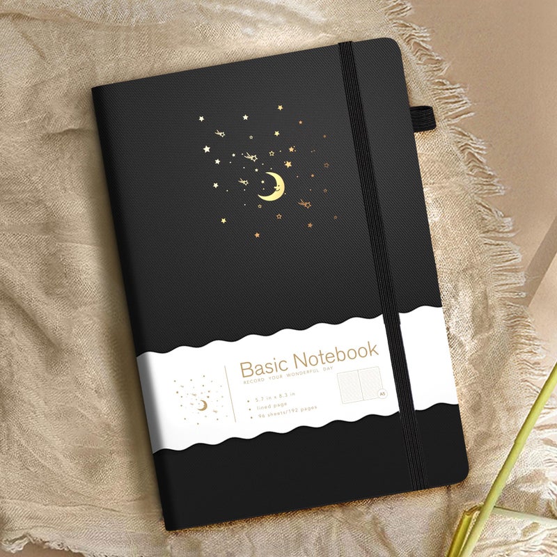 CAGIE Journal Notebook for Women Men, Hardcover Lined Notebooks Journals for Writing Work Journaling Note Taking Diary with Pen Loop (Black Ruled), Gifts, 5.7" x 8.3", 196 Pages - Image 2
