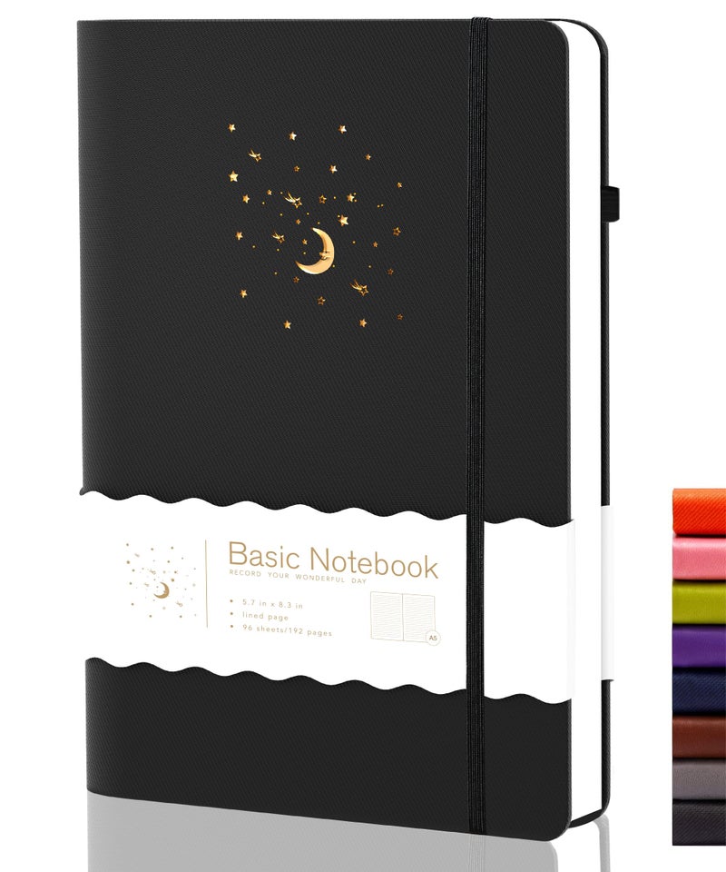 CAGIE Journal Notebook for Women Men, Hardcover Lined Notebooks Journals for Writing Work Journaling Note Taking Diary with Pen Loop (Black Ruled), Gifts, 5.7" x 8.3", 196 Pages - Image 1