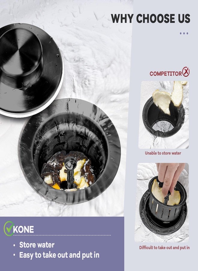 KONE Extended Garbage Disposal Flange with Strainer and Stopper, Deep 304 Stainless Steel Kitchen Sink Flange for 3-1/2 Inch Standard Sink Drain, Convenient for Water Storage and Drainage Black - Image 2