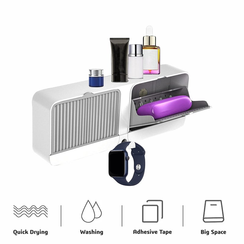 Brain Freezer Wall Mounted Soap Box with Lid Double Grids Soap Draining Rack Bathroom Soap Holder Plastic-(Grey) - Image 2