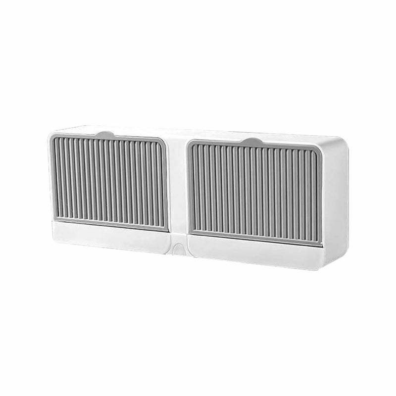 Brain Freezer Wall Mounted Soap Box with Lid Double Grids Soap Draining Rack Bathroom Soap Holder Plastic-(Grey) - Image 1