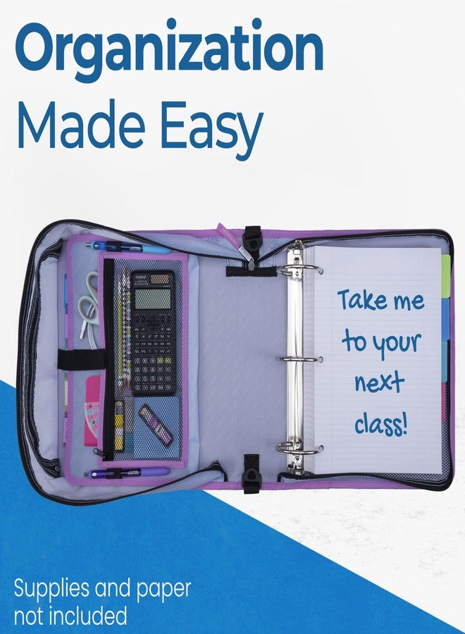Case it Case-it The Print Mighty Zip Tab Zipper Binder - 3 Inch O-Rings - 5 Color Tab Expanding File Folder - Multiple Pockets - 600 Sheet Capacity - Comes with Shoulder Strap - Morning Flowers D-146-P - Image 4