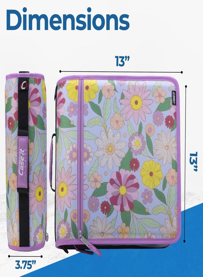 Case it Case-it The Print Mighty Zip Tab Zipper Binder - 3 Inch O-Rings - 5 Color Tab Expanding File Folder - Multiple Pockets - 600 Sheet Capacity - Comes with Shoulder Strap - Morning Flowers D-146-P - Image 2
