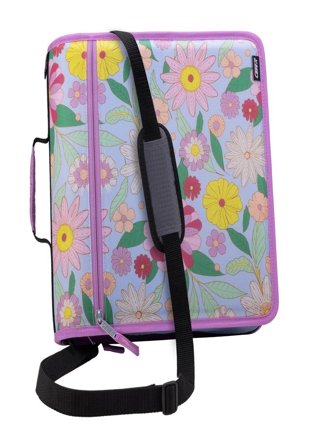 Case it Case-it The Print Mighty Zip Tab Zipper Binder - 3 Inch O-Rings - 5 Color Tab Expanding File Folder - Multiple Pockets - 600 Sheet Capacity - Comes with Shoulder Strap - Morning Flowers D-146-P - Image 1