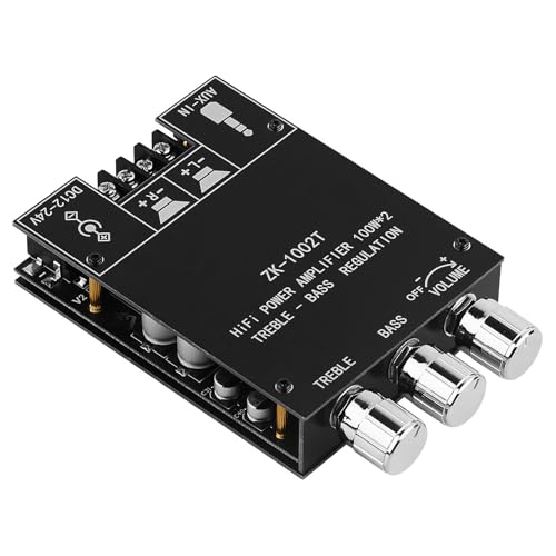 ARRAROWN ZK-1002T Bluetooth Amplifier Board 2.0CH 100W*2 Mini Audio AMP with Treble and Bass Control, BT and AUX Inputs, DC 9-24V Stereo AMP Module for Home Speakers, Update Version APP Control - Image 1