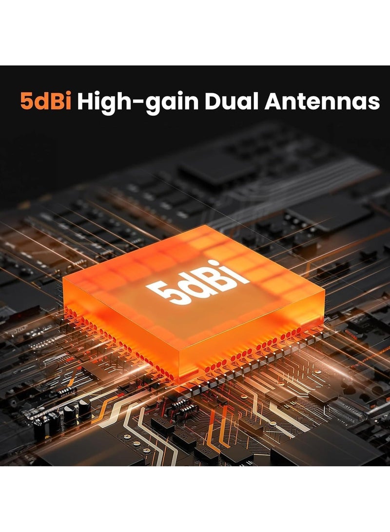  أورا سيليكت مهايئ USB WiFi - 5400 ميغابت في الثانية ثلاثي النطاق 6 جيجا هرتز/5 جيجا هرتز/2.4 جيجا هرتز مستقبل خارجي للشبكة اللاسلكية، OFDMA، MU-MIMO، USB 3.0، توصيل وتشغيل للكمبيوتر الشخصي/ الكمبيوتر المحمول/ سطح المكتب - Image 5