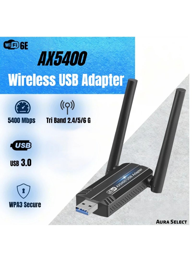 أورا سيليكت مهايئ USB WiFi - 5400 ميغابت في الثانية ثلاثي النطاق 6 جيجا هرتز/5 جيجا هرتز/2.4 جيجا هرتز مستقبل خارجي للشبكة اللاسلكية، OFDMA، MU-MIMO، USB 3.0، توصيل وتشغيل للكمبيوتر الشخصي/ الكمبيوتر المحمول/ سطح المكتب - Image 1