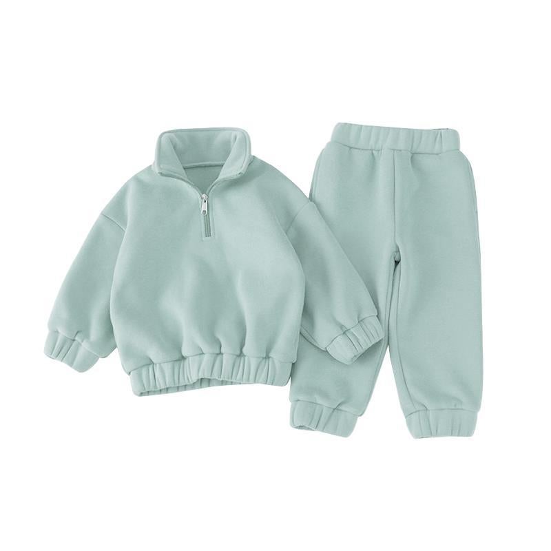 Kids Fleece Sweatsuit Winter Comfort Light green. 