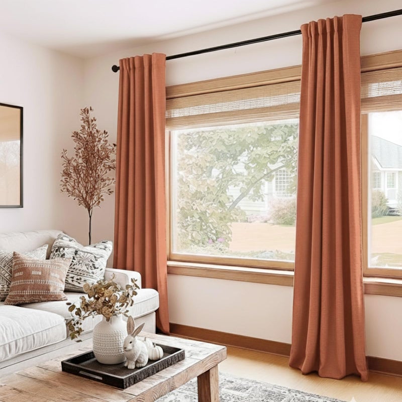 100% Blackout Shield Linen Blackout Curtains for Bedroom 84 Inches Long, Back Tab/Rod Pocket Living Room Drapes, Thermal Insulated Blackout Curtains 2 Panels Set, 50" W x 84" L, Burnt Orange - Image 5