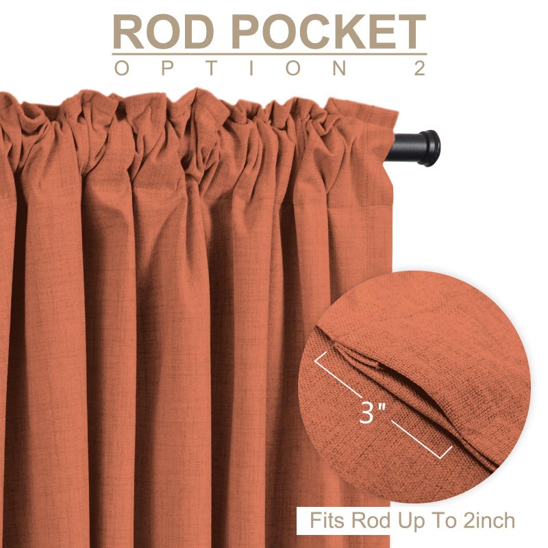 100% Blackout Shield Linen Blackout Curtains for Bedroom 84 Inches Long, Back Tab/Rod Pocket Living Room Drapes, Thermal Insulated Blackout Curtains 2 Panels Set, 50" W x 84" L, Burnt Orange - Image 4