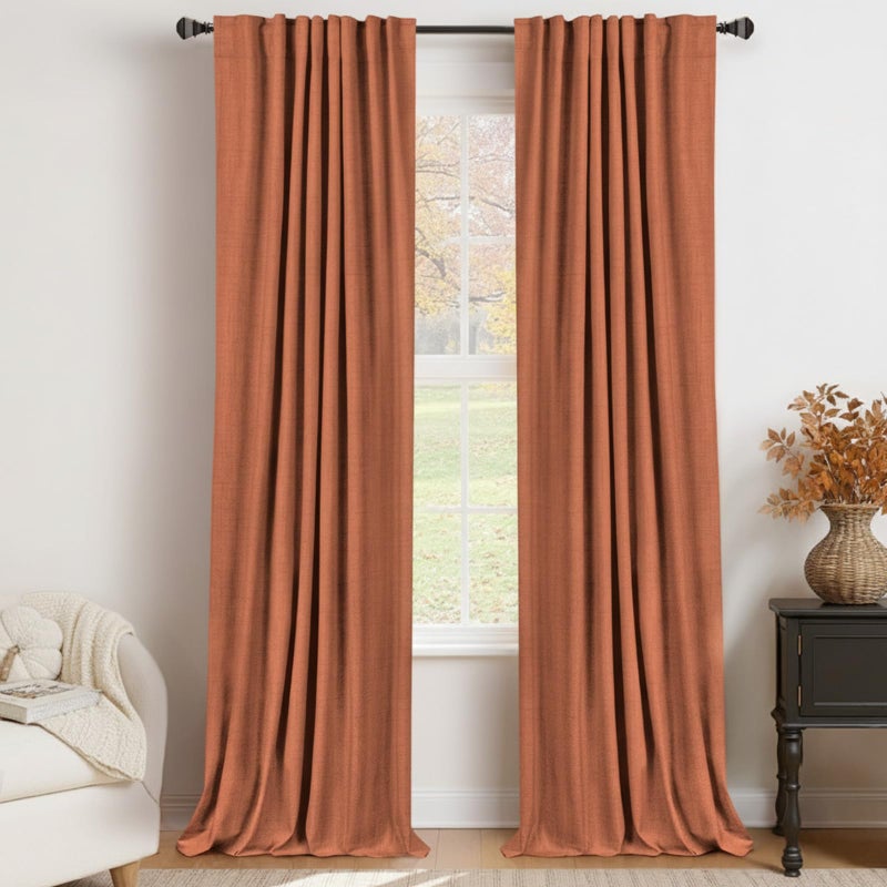 100% Blackout Shield Linen Blackout Curtains for Bedroom 84 Inches Long, Back Tab/Rod Pocket Living Room Drapes, Thermal Insulated Blackout Curtains 2 Panels Set, 50" W x 84" L, Burnt Orange - Image 1