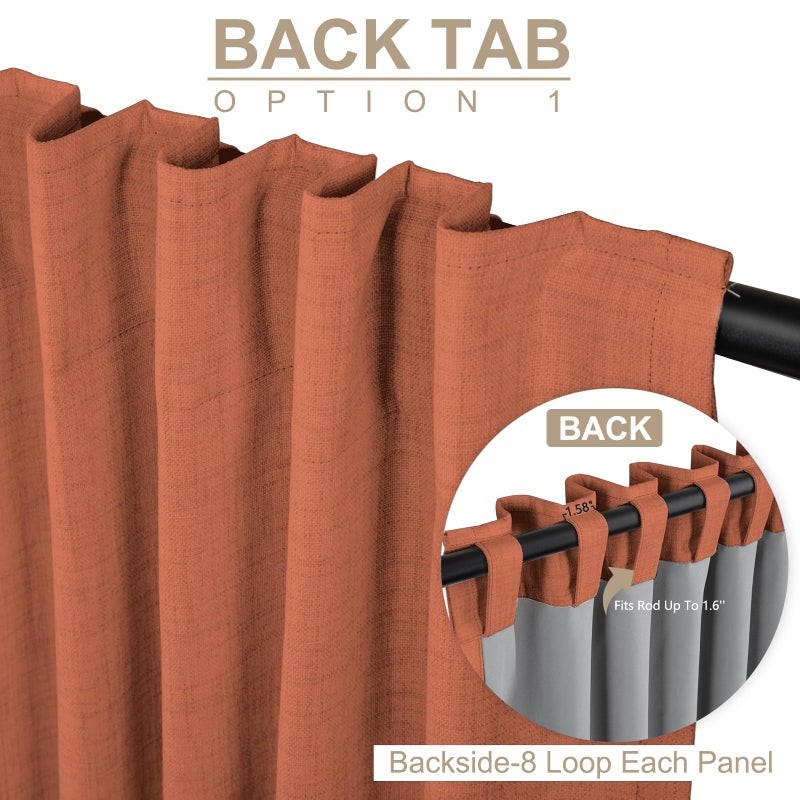 100% Blackout Shield Linen Blackout Curtains for Bedroom 84 Inches Long, Back Tab/Rod Pocket Living Room Drapes, Thermal Insulated Blackout Curtains 2 Panels Set, 50" W x 84" L, Burnt Orange - Image 3
