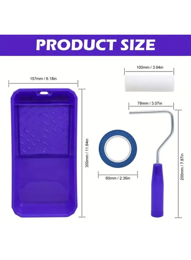 Blue 4 Inch Mini Paint Roller Set With Tray For Home Decor DIY Wall Painting - Image 4