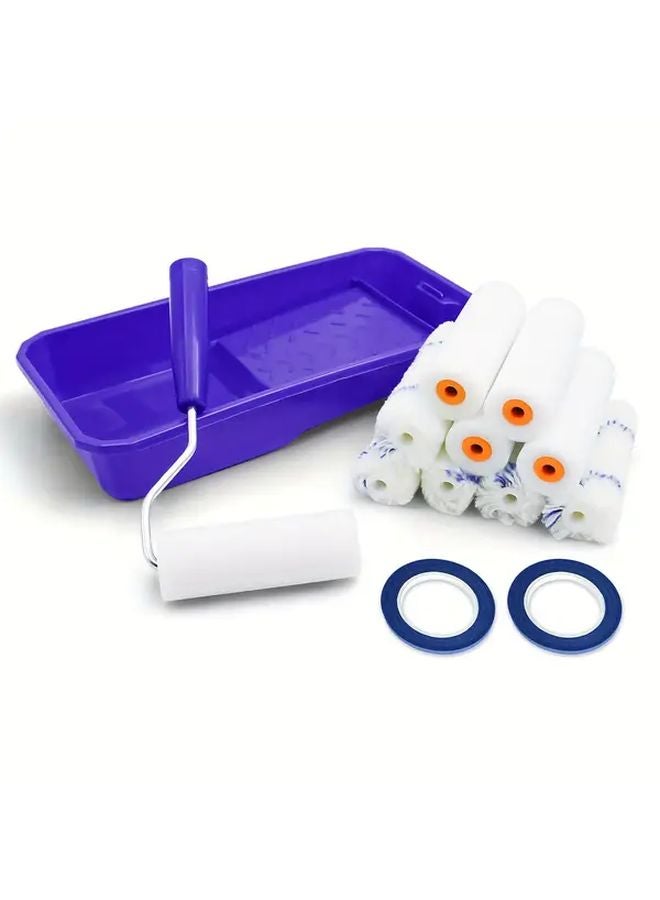 Blue 4 Inch Mini Paint Roller Set With Tray For Home Decor DIY Wall Painting - Image 2