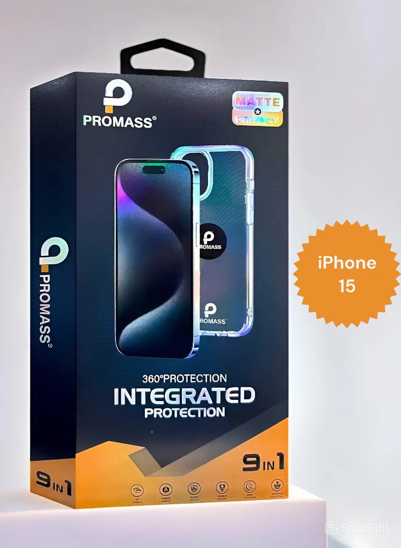 PROMASS Full protection package for iPhone 15, superior protection for your phone and high quality (9in1) - Image 1